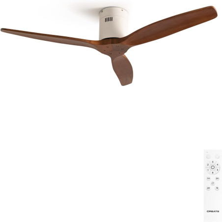 CREATE / WINDCALM M/Ventilateur de plafond ABS avec télécommande blanc pales effet bois foncé / 40W, Silencieux, Ø132 cm, 6 vite