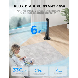 Midea Ventilateurs colonne avec Télécommande, Oscillation Silencieuse, Ventilateur Puissant, Affichage LED, 3 Modes, Minuterie 7