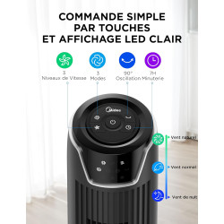 Midea Ventilateurs colonne avec Télécommande, Oscillation Silencieuse, Ventilateur Puissant, Affichage LED, 3 Modes, Minuterie 7