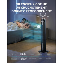 Midea Ventilateurs colonne avec Télécommande, Oscillation Silencieuse, Ventilateur Puissant, Affichage LED, 3 Modes, Minuterie 7
