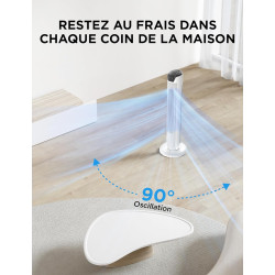 Midea Blanc Ventilateurs colonne avec Télécommande, Oscillation Silencieuse, Ventilateur Puissant, Affichage LED, 3 Modes, Minut