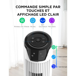 Midea Blanc Ventilateurs colonne avec Télécommande, Oscillation Silencieuse, Ventilateur Puissant, Affichage LED, 3 Modes, Minut