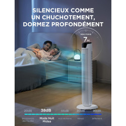 Midea Blanc Ventilateurs colonne avec Télécommande, Oscillation Silencieuse, Ventilateur Puissant, Affichage LED, 3 Modes, Minut