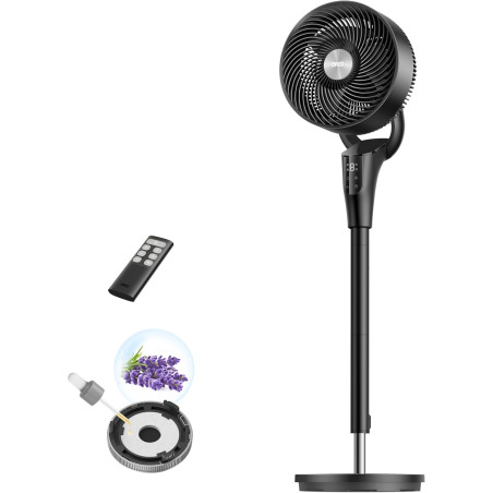 DREO Ventilateur sur Pied Silencieux pour Chambre [Amélioré], Flux d’Air 27m, 20dB, Oscillation 90°, Moteur DC, 8 Vitesses, 3 Mo