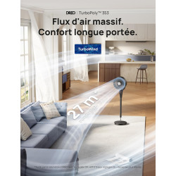 DREO Ventilateur sur Pied Silencieux pour Chambre [Amélioré], Flux d’Air 27m, 20dB, Oscillation 90°, Moteur DC, 8 Vitesses, 3 Mo