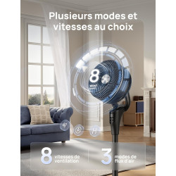 DREO Ventilateur sur Pied Silencieux pour Chambre [Amélioré], Flux d’Air 27m, 20dB, Oscillation 90°, Moteur DC, 8 Vitesses, 3 Mo