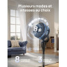 DREO Ventilateur sur Pied Silencieux pour Chambre [Amélioré], Flux d’Air 27m, 20dB, Oscillation 90°, Moteur DC, 8 Vitesses, 3 Mo