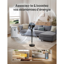 DREO Ventilateur sur Pied Silencieux pour Chambre [Amélioré], Flux d’Air 27m, 20dB, Oscillation 90°, Moteur DC, 8 Vitesses, 3 Mo