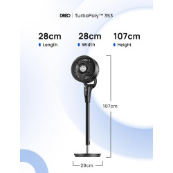 DREO Ventilateur sur Pied Silencieux pour Chambre [Amélioré], Flux d’Air 27m, 20dB, Oscillation 90°, Moteur DC, 8 Vitesses, 3 Mo