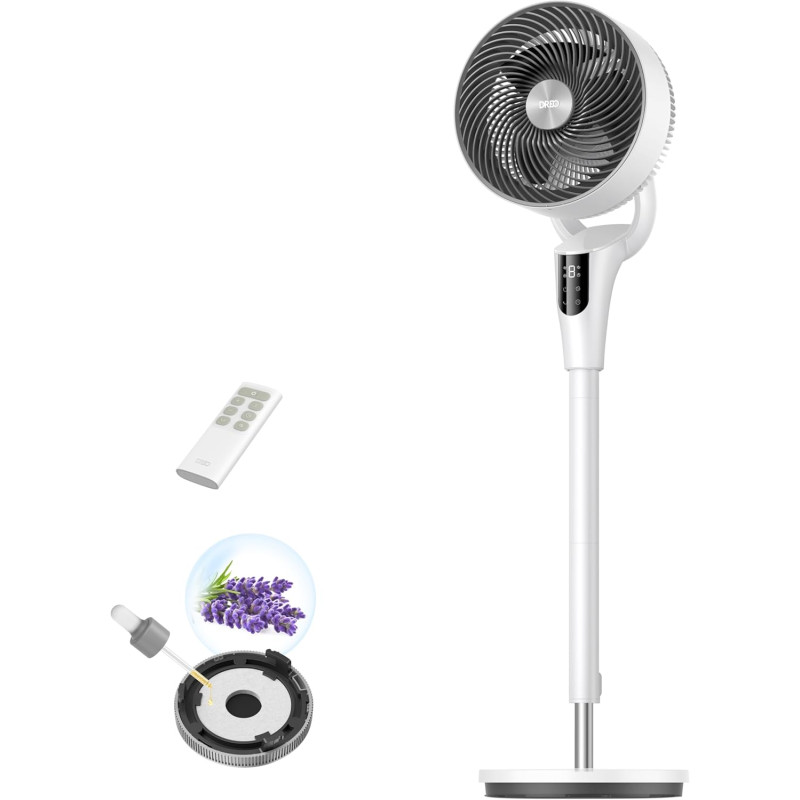 DREO Ventilateur sur Pied Silencieux pour Chambre [Amélioré], Flux d’Air 27m, 20dB, Oscillation 90°, Moteur DC, 8 Vitesses, 3 Mo