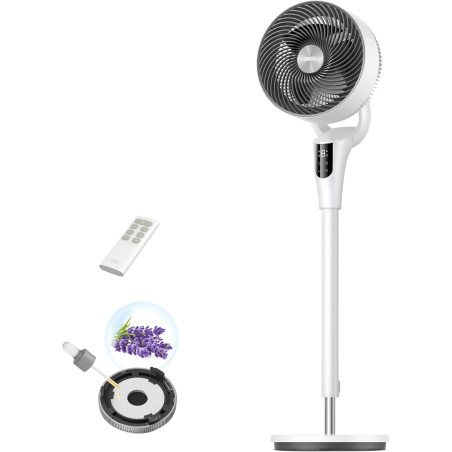 DREO Ventilateur sur Pied Silencieux pour Chambre [Amélioré], Flux d’Air 27m, 20dB, Oscillation 90°, Moteur DC, 8 Vitesses, 3 Mo