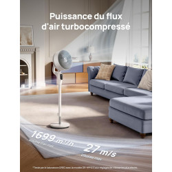 DREO Ventilateur sur Pied Silencieux pour Chambre [Amélioré], Flux d’Air 27m, 20dB, Oscillation 90°, Moteur DC, 8 Vitesses, 3 Mo
