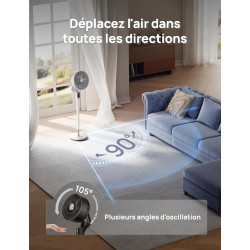 DREO Ventilateur sur Pied Silencieux pour Chambre [Amélioré], Flux d’Air 27m, 20dB, Oscillation 90°, Moteur DC, 8 Vitesses, 3 Mo