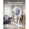 DREO Ventilateur sur Pied Silencieux pour Chambre [Amélioré], Flux d’Air 27m, 20dB, Oscillation 90°, Moteur DC, 8 Vitesses, 3 Mo