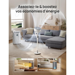 DREO Ventilateur sur Pied Silencieux pour Chambre [Amélioré], Flux d’Air 27m, 20dB, Oscillation 90°, Moteur DC, 8 Vitesses, 3 Mo
