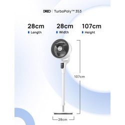 DREO Ventilateur sur Pied Silencieux pour Chambre [Amélioré], Flux d’Air 27m, 20dB, Oscillation 90°, Moteur DC, 8 Vitesses, 3 Mo