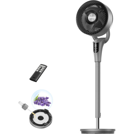 DREO Ventilateur sur Pied Silencieux pour Chambre [Amélioré], Flux d’Air 27m, 20dB, Oscillation 90°, Moteur DC, 8 Vitesses, 3 Mo
