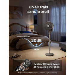 DREO Ventilateur sur Pied Silencieux pour Chambre [Amélioré], Flux d’Air 27m, 20dB, Oscillation 90°, Moteur DC, 8 Vitesses, 3 Mo