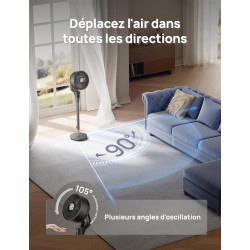 DREO Ventilateur sur Pied Silencieux pour Chambre [Amélioré], Flux d’Air 27m, 20dB, Oscillation 90°, Moteur DC, 8 Vitesses, 3 Mo