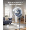 DREO Ventilateur sur Pied Silencieux pour Chambre [Amélioré], Flux d’Air 27m, 20dB, Oscillation 90°, Moteur DC, 8 Vitesses, 3 Mo