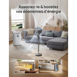 DREO Ventilateur sur Pied Silencieux pour Chambre [Amélioré], Flux d’Air 27m, 20dB, Oscillation 90°, Moteur DC, 8 Vitesses, 3 Mo