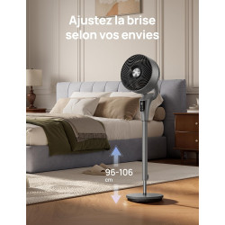 DREO Ventilateur sur Pied Silencieux pour Chambre [Amélioré], Flux d’Air 27m, 20dB, Oscillation 90°, Moteur DC, 8 Vitesses, 3 Mo