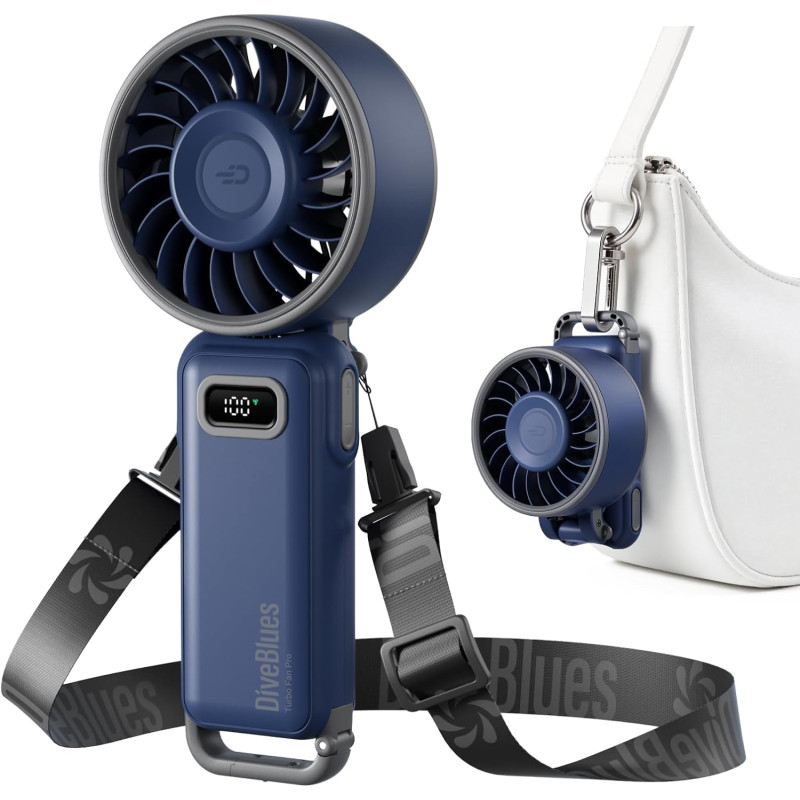 Divebleus mini ventilateur portable turbo,100 vitesses à flux d’air puissant 7,4 m/s, petit ventilateur de poche pliable 4-en-1 