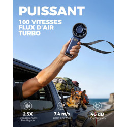 Divebleus mini ventilateur portable turbo,100 vitesses à flux d’air puissant 7,4 m/s, petit ventilateur de poche pliable 4-en-1 