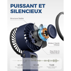 Divebleus mini ventilateur portable turbo,100 vitesses à flux d’air puissant 7,4 m/s, petit ventilateur de poche pliable 4-en-1 