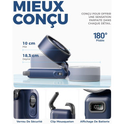Divebleus mini ventilateur portable turbo,100 vitesses à flux d’air puissant 7,4 m/s, petit ventilateur de poche pliable 4-en-1 