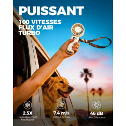 Divebleus mini ventilateur portable turbo,100 vitesses à flux d’air puissant 7,4 m/s, petit ventilateur de poche pliable 4-en-1 