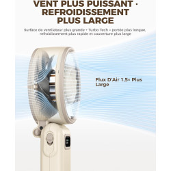 Divebleus mini ventilateur portable turbo,100 vitesses à flux d’air puissant 7,4 m/s, petit ventilateur de poche pliable 4-en-1 