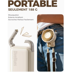 Divebleus mini ventilateur portable turbo,100 vitesses à flux d’air puissant 7,4 m/s, petit ventilateur de poche pliable 4-en-1 