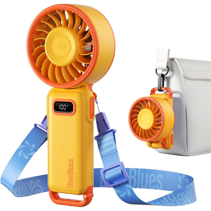 Divebleus mini ventilateur portable turbo,100 vitesses à flux d’air puissant 7,4 m/s, petit ventilateur de poche pliable 4-en-1 