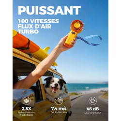 Divebleus mini ventilateur portable turbo,100 vitesses à flux d’air puissant 7,4 m/s, petit ventilateur de poche pliable 4-en-1 