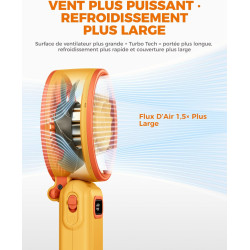 Divebleus mini ventilateur portable turbo,100 vitesses à flux d’air puissant 7,4 m/s, petit ventilateur de poche pliable 4-en-1 