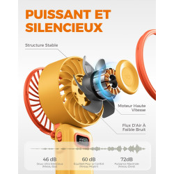 Divebleus mini ventilateur portable turbo,100 vitesses à flux d’air puissant 7,4 m/s, petit ventilateur de poche pliable 4-en-1 