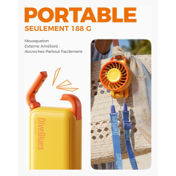 Divebleus mini ventilateur portable turbo,100 vitesses à flux d’air puissant 7,4 m/s, petit ventilateur de poche pliable 4-en-1 