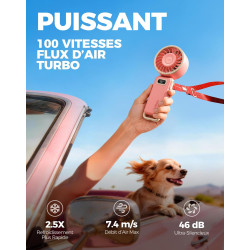 Divebleus mini ventilateur portable turbo,100 vitesses à flux d’air puissant 7,4 m/s, petit ventilateur de poche pliable 4-en-1 