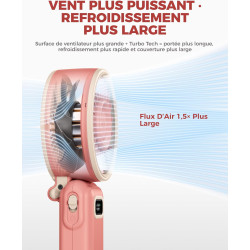 Divebleus mini ventilateur portable turbo,100 vitesses à flux d’air puissant 7,4 m/s, petit ventilateur de poche pliable 4-en-1 