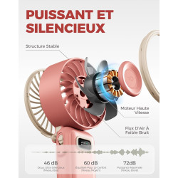 Divebleus mini ventilateur portable turbo,100 vitesses à flux d’air puissant 7,4 m/s, petit ventilateur de poche pliable 4-en-1 