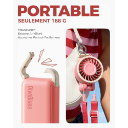 Divebleus mini ventilateur portable turbo,100 vitesses à flux d’air puissant 7,4 m/s, petit ventilateur de poche pliable 4-en-1 