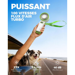 Divebleus mini ventilateur portable turbo,100 vitesses à flux d’air puissant 7,4 m/s, petit ventilateur de poche pliable 4-en-1 
