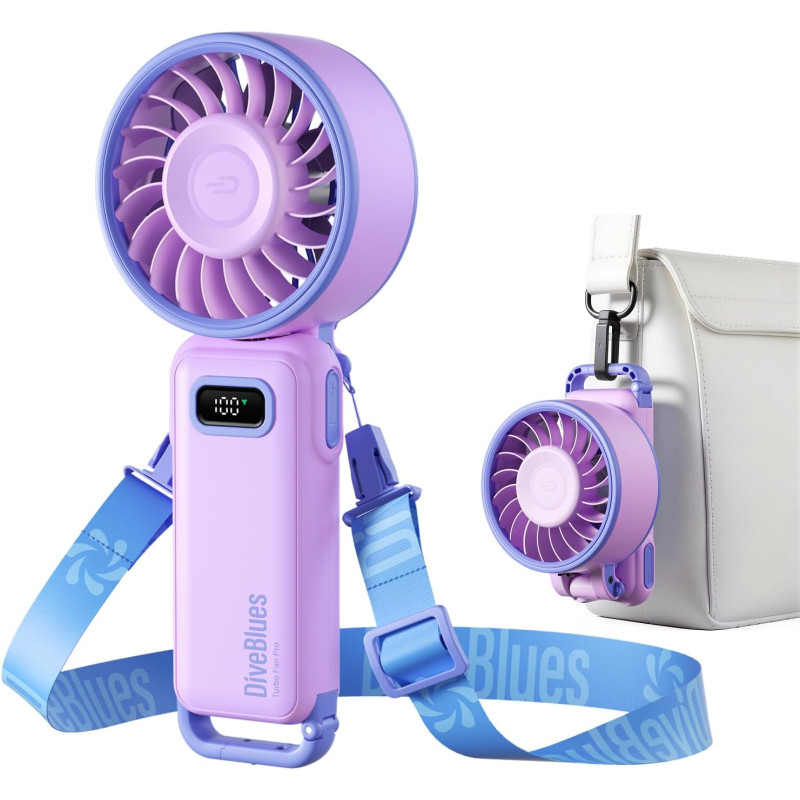 Divebleus mini ventilateur portable turbo,100 vitesses à flux d’air puissant 7,4 m/s, petit ventilateur de poche pliable 4-en-1 