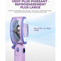 Divebleus mini ventilateur portable turbo,100 vitesses à flux d’air puissant 7,4 m/s, petit ventilateur de poche pliable 4-en-1 