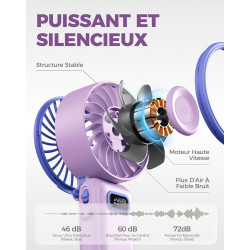 Divebleus mini ventilateur portable turbo,100 vitesses à flux d’air puissant 7,4 m/s, petit ventilateur de poche pliable 4-en-1 