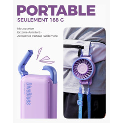Divebleus mini ventilateur portable turbo,100 vitesses à flux d’air puissant 7,4 m/s, petit ventilateur de poche pliable 4-en-1 
