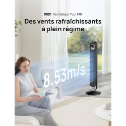Dreo Ventilateur Colonne Silencieux, Puissant Vitesse 8,53 m/s, Ventilateurs Tour de 106cm avec Télécommande, 9 Vitesses, 4 Mode