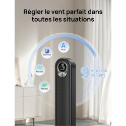 Dreo Ventilateur Colonne Silencieux, Puissant Vitesse 8,53 m/s, Ventilateurs Tour de 106cm avec Télécommande, 9 Vitesses, 4 Mode