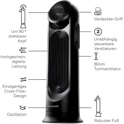 Honeywell AIDC HYF500E4 Ventilateur colonne 58 W (Ø x H) 30 cm x 80 cm noir